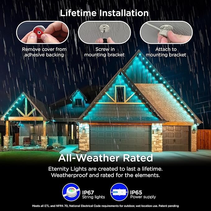 Enbrighten Vibe Eternity Permanent Outdoor Lights Extension Only, 16.5ft with 12 RGBWIC LEDs, Not for Standalone Use, Enbrighten 50ft or 100ft Eternity Lights Needed, Extendable up to 200ft, 81104