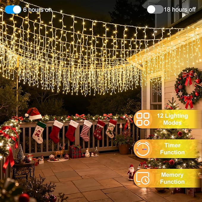 1620LED 164ft Christmas Lights, 360Drops 12 Modes Warm White Christmas String Lights Outdoor Dimmable, Waterproof Christmas Decoration Fairy Lights with Timer for Indoor Eaves Party Patio Window Fence