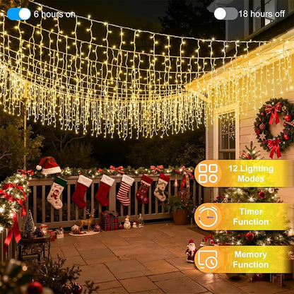1620LED 164ft Christmas Lights, 360Drops 12 Modes Warm White Christmas String Lights Outdoor Dimmable, Waterproof Christmas Decoration Fairy Lights with Timer for Indoor Eaves Party Patio Window Fence