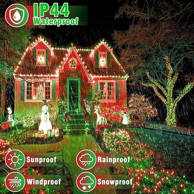 66FT 200 LED Outdoor String Lights, Plug in Christmas Lights Indoor Waterproof, 8 Modes Connectable Twinkle Fairy Lights Clear Wire for Outside Home Patio Tree Party Decorations, Red and Green