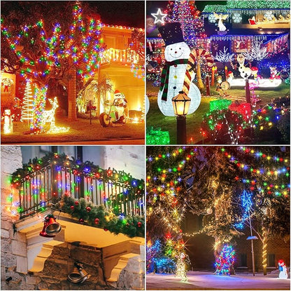 New Upgraded Christmas Solar String Lights Outdoor Waterproof 2 Pack Total 144ft 400 Led Solar Powered Christmas Decorations Fairy Lights 19 Mode USB Charge for Yard Garden Tree Xmas Decor, Multicolor