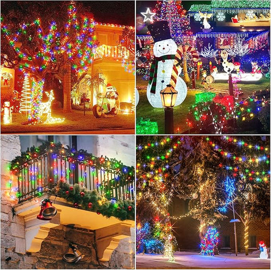 New Upgraded Christmas Solar String Lights Outdoor Waterproof 2 Pack Total 144ft 400 Led Solar Powered Christmas Decorations Fairy Lights 19 Mode USB Charge for Yard Garden Tree Xmas Decor, Multicolor