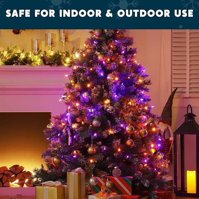 Joiedomi 16.3FT Orange&Purple Halloween Lights,50 Count Battery Operated Christmas String Tree Fairy LED Lights with 8 Modes,Multifunction Green Wire with Timer for Xmas Decor Party Holiday House