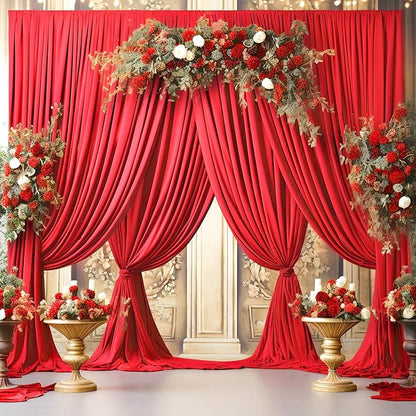 10x12 Red Backdrop Curtains for Wedding Party Wrinkle Free Backdrops Curtain Drapes Fabric Decorations Photo Back Drop Cloth for Baby Shower Photography Stage Reception 5ft x 12ft,2 Panels