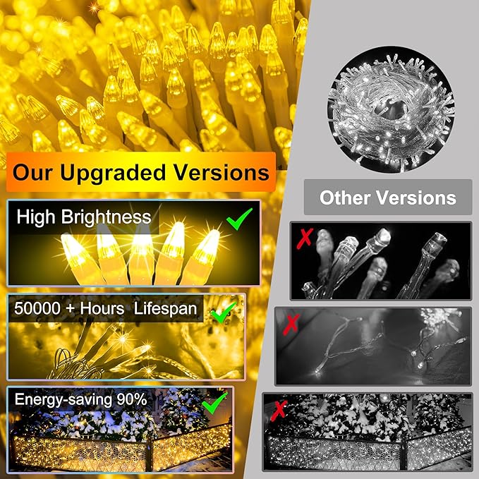 612 LED 60FT Christmas Lights with 136 Drops, 12 Modes Dimmable Warm white Outdoor Hanging Lights with Timer Memory, Waterproof Curtain Lights for Home Bedroom Indoor Tree Window Roof Fence Wedding