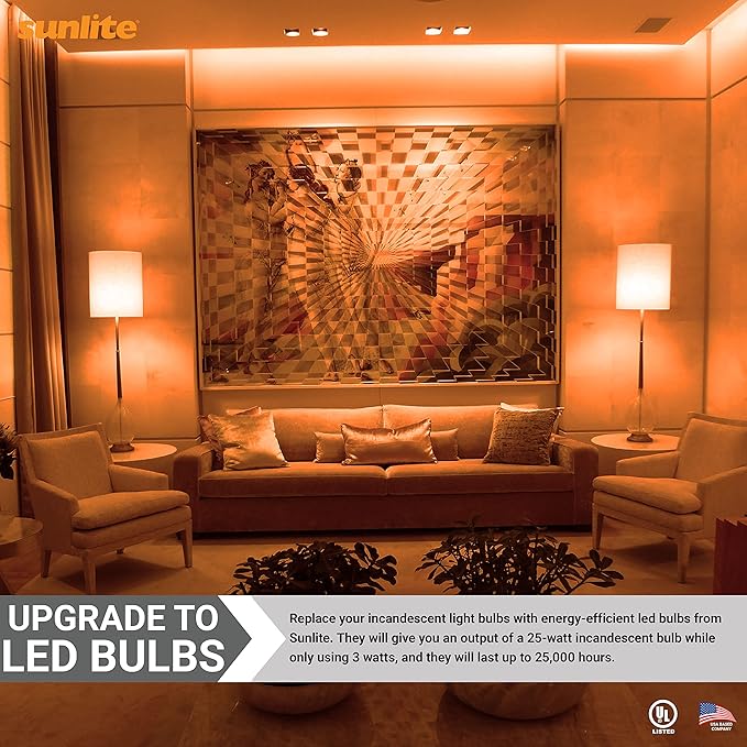 Sunlite 80149 LED A19 Colored Light Bulb, 3 Watts (25w Equivalent), E26 Medium Base, Non-Dimmable, UL Listed, Party Decoration, Holiday Lighting, 1 Count, Amber (Pack of 2)