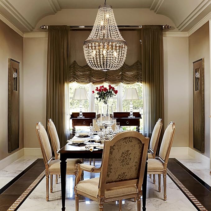 Wellmet French Empire Crystal Chandelier Farmhouse Antique Bronze Chandeliers Light Fixture, 7 Lights Adjustable Pendant Light for Dining Living Room, Bedroom, Entryway, Kitchen, Foyer, 19" W