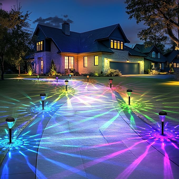TISEJOY Solar Pathway Lights Outdoor Waterproof 8 Pack Color Changing Garden Light for Yard Patio Driveway Walkway Lawn Landscape Lighting for Outdoor 4th of July Decorations
