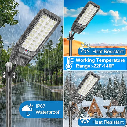 9500W Solar Street Light Outdoor Waterproof, 250000LM Large Commercial Light Solar Powered Dusk to Dawn LED Security Flood Lights with Remote/Motion Sensor, IP67 for Parking Lot/Garden/Yard