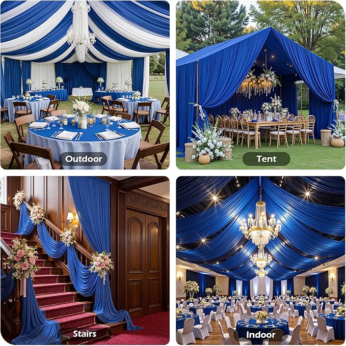10ftx40ft Royal Blue Ceiling Curtain for Wedding Parties – 2 Panels Wrinkle-Free 40 FT Long Tent Draping Curtains for Wedding, Birthday & Theme Parties, 40ft Height with Rod Pocket