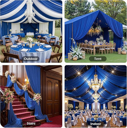 10ftx40ft Royal Blue Ceiling Curtain for Wedding Parties – 2 Panels Wrinkle-Free 40 FT Long Tent Draping Curtains for Wedding, Birthday & Theme Parties, 40ft Height with Rod Pocket