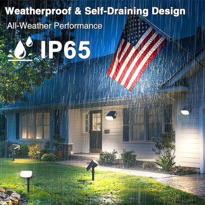 Solar Lights Outdoor Waterproof IP65, Super Bright LED with Lens, 6500K 2 Lighting Modes, Solar Powered Yard Garden Solar Spot Lights for Outside Landscape Auto On/Off - 8 Pack