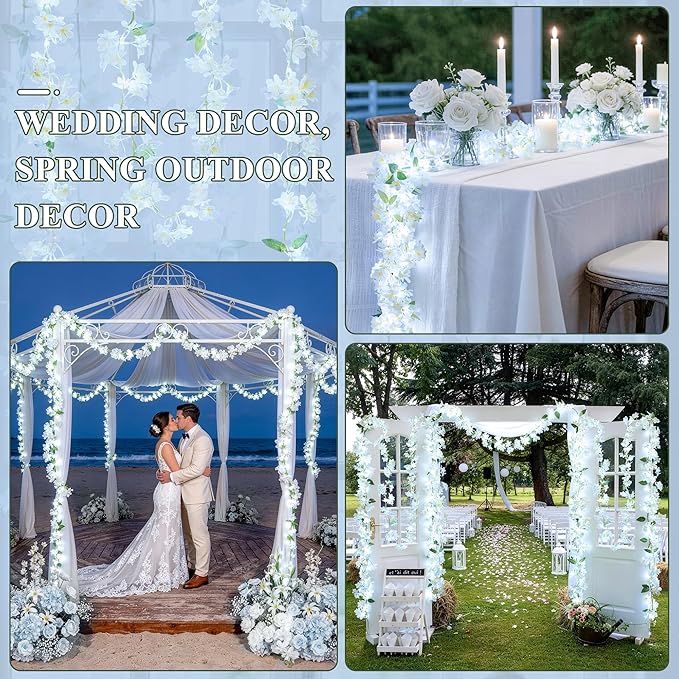 JMEXSUSS 48 LED White Flower Lights, Battery Artificial Flower Garland with Lights, 15.75 FT Climbing Weeping Jasmine Fairy Light with Flower Vines Garland for Spring Wedding Bedroom Decor(Cool White)