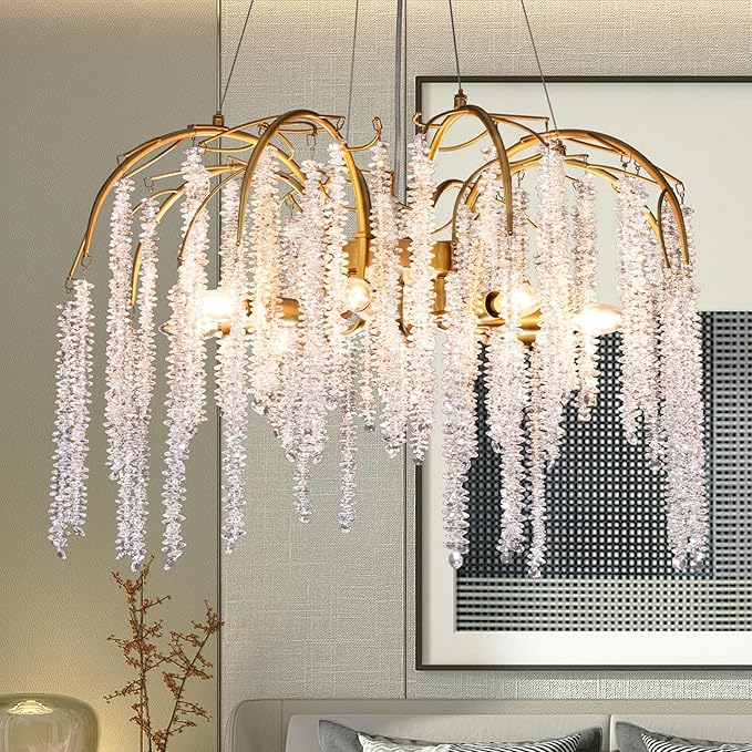TOCHIC Modern Crystal Chandelier Gold Luxury 8-Lights Chandeliers Light Fixture Round Tree Branch Chandelier for Dining Living Room, Bedroom, Bathroom, Foyer, 31.5" W