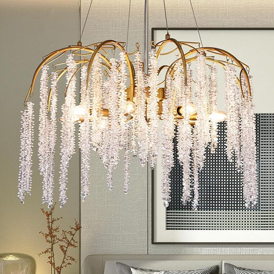TOCHIC Modern Crystal Chandelier Gold Luxury 8-Lights Chandeliers Light Fixture Round Tree Branch Chandelier for Dining Living Room, Bedroom, Bathroom, Foyer, 31.5" W