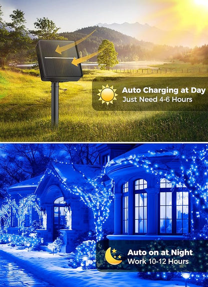 Minetom Solar String Lights Outdoor Waterproof- 40 FT 100 LED Solar Powered String Lights with 8 Lighting Modes, IP65 Waterproof Solar Christmas Lights for Outdoor Outside Tree Party Decor, Blue