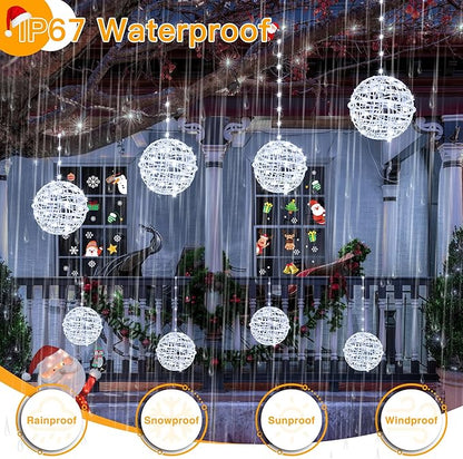 Ollny Christmas Lights Outdoor 4Pack 7.87inch, Cool White 200 LED Ball Light with Plug in Remote, 8 Modes IP67 Waterproof Connectable Sphere Tree Lights for Indoor House Yard Garage Decorations