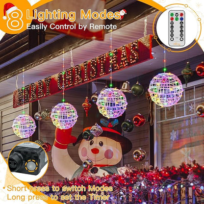 Ollny Christmas Lights Outdoor 4Pack 7.87inch, Multicolor 200 LED Ball Light with Plug in Remote, 8 Modes IP67 Waterproof Connectable Sphere Tree Lights for Indoor House Yard Garage Decorations