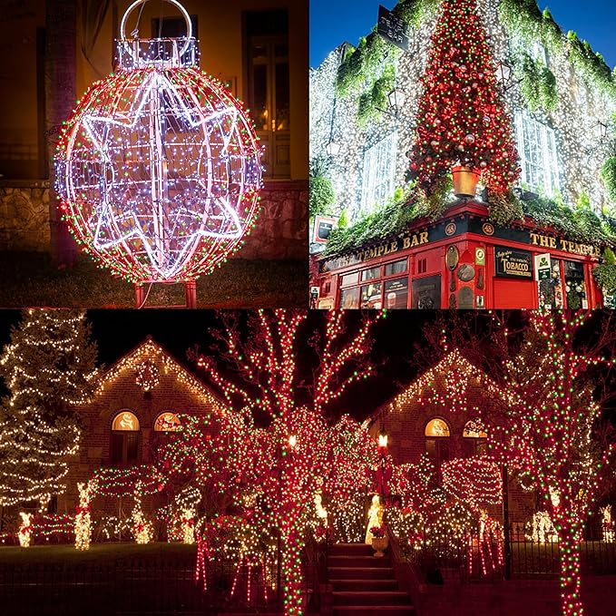 LJLNION 1000LED Christmas Lights, Extra Long 328FT Xmas Green Wire Fairy String Lights Plug in Outdoor, Remote Control & 8 Lighting Modes, Waterproof for Wedding Party Bedroom Decorations, Red & Green
