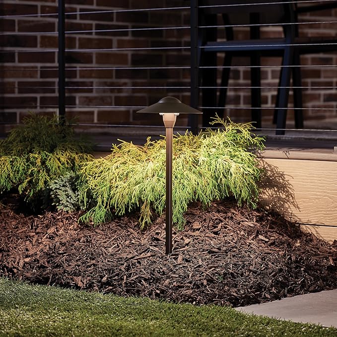 Kichler 8" Outdoor LED Path Light in Textured Architectural Bronze , 12V Adjustable Exterior Dome Light, (8.25" W x 21" H), 15310AZT