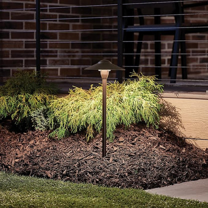 Kichler 8" Outdoor LED Path Light in Textured Architectural Bronze , 12V Adjustable Exterior Dome Light, (8.25" W x 21" H), 15310AZT