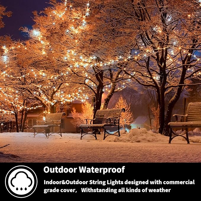 LAMPHOME 500 LED String Lights - Outdoor/Indoor Plug-in Twinkle Fairy Lights, 46ft 500LED, Warm White & White