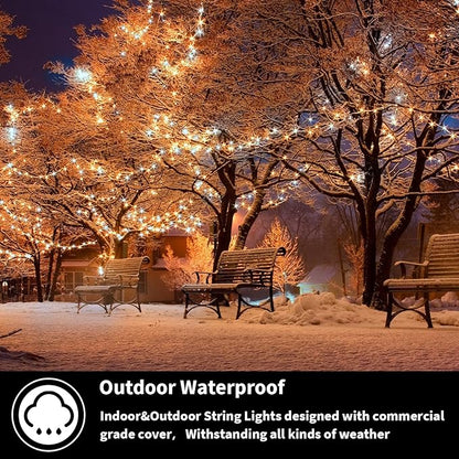 LAMPHOME 500 LED String Lights - Outdoor/Indoor Plug-in Twinkle Fairy Lights, 46ft 500LED, Warm White & White