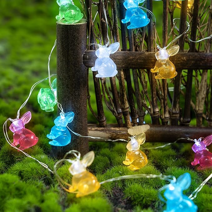 Easter Decorations Lights String 10ft 30 LEDs Bunny Light Easter String Lights Battery Operated with Remote 3D Rabbit Shaped Bunny Decor for Indoor Outdoor Home Party Bedroom