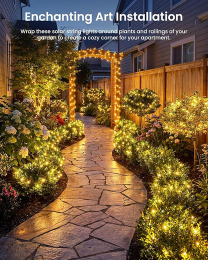 Minetom 4 Pack Solar String Lights, Total 132Ft 400 LED Solar Fairy Lights Outdoor Waterproof, 8 Modes Firefly Starry Twinkle Lights for Yard Garden Patio Tree DIY Crafts Wedding Party(Warm White)