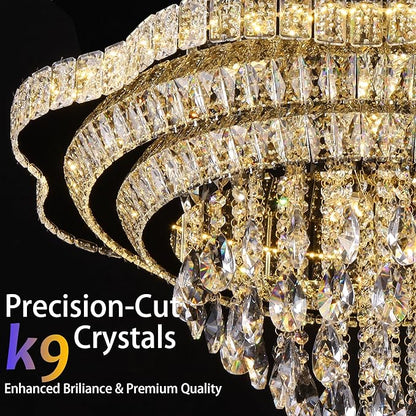 40" Gold Crystal LED Ceiling Light Fixture with Remote Control,Large Flush Mount Chandelier with 3-Color Dimmable for Living Room Bedroom Dining Room