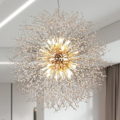 Modern Crystal Chandelier Gold, 24-Light Large Firerwork Chandelier for Living Room, 39.3" Crystal Sputnik Pendant Lighting for Entry Hallway Foyer