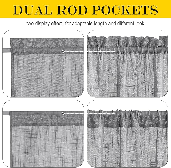 NICETOWN Sheer Door Curtains, Side Small Window Treatment, Farmhouse French Front Door Shade, Rod Pocket Sidelight Curtains with Tieback, 1 Panel, Dark Grey, 36W X 40L