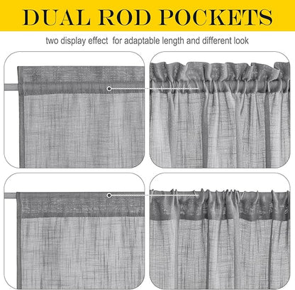 NICETOWN Sheer Door Curtains, Side Small Window Treatment, Farmhouse French Front Door Shade, Rod Pocket Sidelight Curtains with Tieback, 1 Panel, Dark Grey, 36W X 40L