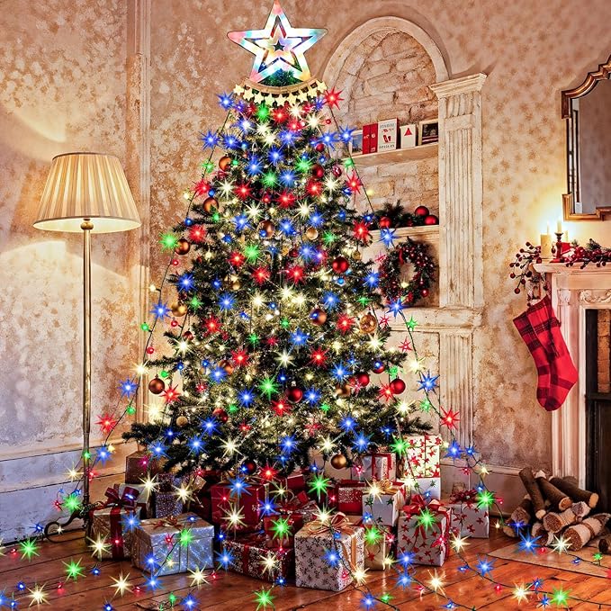 Star String Lights, 350 LED Tree Waterfall Fairy Lights, Outdoor Waterproof Christmas Decoration Lights with Remote, 16FT X 9 Hanging LED Lamp for Garden Yard Wedding Birthday Festival, Multicolor