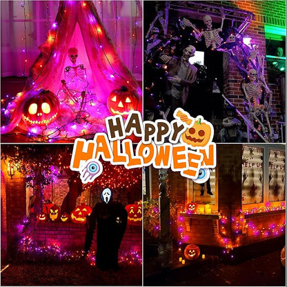 LAMPHOME 66ft Halloween Decorative Mini Lights, 200 LED Transparent Wire Fairy Starry String Lights Plug in, 16 Lighting Modes, for Halloween Decoration Outdoor Party Decoration (Orange and Purple)