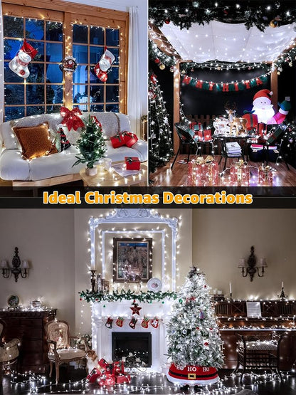 Guhope Christmas Lights 600LED 98FT, Waterproof Outdoor String Lights with Remote and Timer, 8 Modes Dimmable Fairy Lights for Indoor Outdoor Wedding Party Holiday Decorations (Cool White)