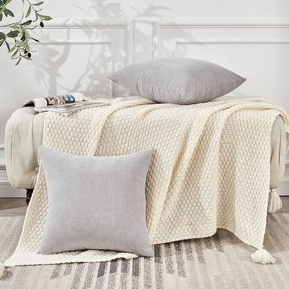 GAWAMAY Decorative Square Throw Pillow Covers 18"x18" Inch Set of 2, Super Soft Chenille Pillows Farmhouse Fall Pillowcase for Living Room Bedroom Sofa Couch Cushion Cover Light Grey 45x45cm