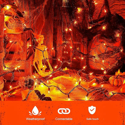 Orange Halloween Tree Lights with Green Wire,13ft 50 Incandescent Bulb Waterproof Fairy Lights，Plug in Mini String Lights for Christmas, Patio, Holiday, Party, Home, Indoor Outdoor Decor