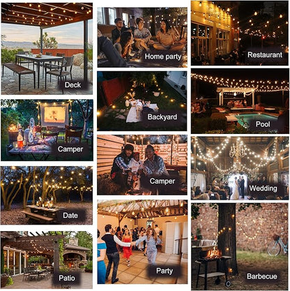 DAMAING Outdoor String Lights 200FT Waterproof, Patio String Light with 104 Edison LED Bulbs - Shatterproof, Connectable Hanging Lights for Outside Backyard, Porch Party Wedding - 2x100FT White Cable