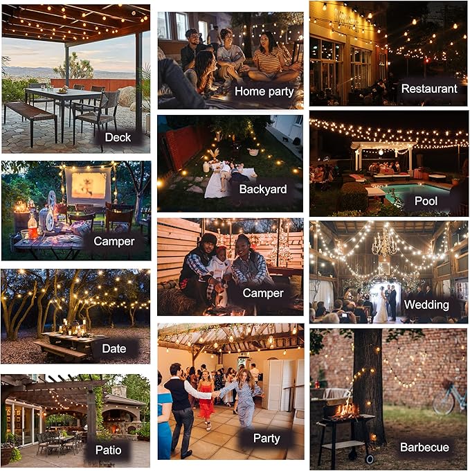 DAMAING Outdoor String Lights 50FT Waterproof,LED Patio Lights Dimmable with 27 Bright Shatterproof Retro Bulbs,Vintage Edison String Hanging Lights for Outside Bistro,Backyard,Balcony,White Cable