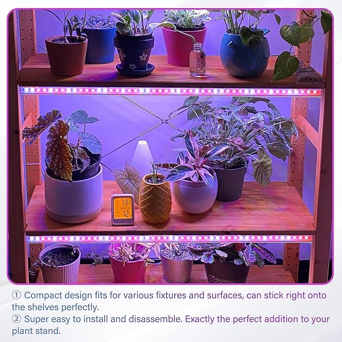 iPower 20W LED Plant Grow Light Strips Full Spectrum for Indoor Plants with Auto ON/Off 3/9/12H Timer, 10 Dimmable Levels 48 LEDs Per Tude, for Hydroponics Succulent, 4 Tubes*2, Red&Blue