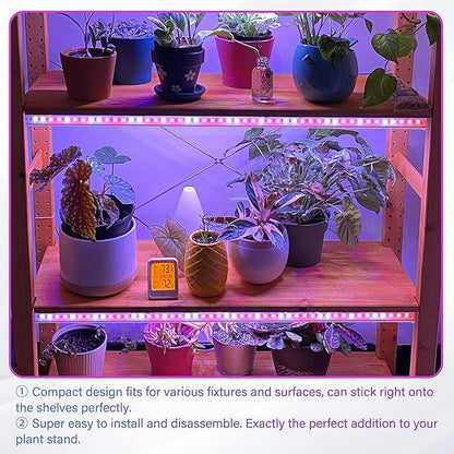 iPower 20W LED Plant Grow Light Strips Full Spectrum for Indoor Plants with Auto ON/Off 3/9/12H Timer, 10 Dimmable Levels 48 LEDs Per Tude, for Hydroponics Succulent, 4 Tubes*2, Red&Blue