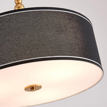 Shrine Lighting Drum Chandeliers, Farmhouse Style, Perfect Drum Pendant Light for Dining Room, D20'' x H7'', Adjustable Chains 59'', E26*3 Sockets, Black Linen Fabric Lampshade & Gold Rod