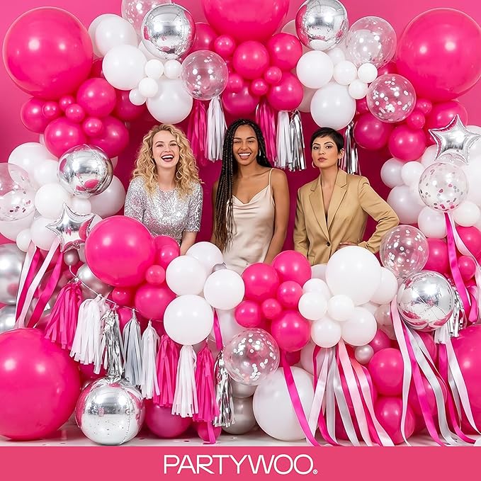 PartyWoo Hot Pink Balloons 145 pcs Different Sizes of 18 12 10 5 Inch Magenta Fuchsia Balloon Arch Kit Garland for Baby Shower Wedding Bridal Shower Anniversary Birthday Party Decorations Pink-Y12