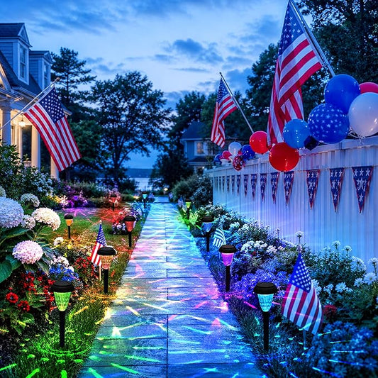 TISEJOY Solar Pathway Lights Outdoor Waterproof 16 Pack Color Changing Garden Light for Yard Patio Driveway Walkway Lawn Landscape Lighting for Outdoor 4th of July Decorations