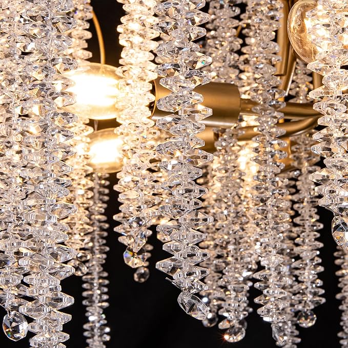 TOCHIC Modern Crystal Chandelier Gold Luxury 8-Lights Chandeliers Light Fixture Round Tree Branch Chandelier for Dining Living Room, Bedroom, Bathroom, Foyer, 31.5" W