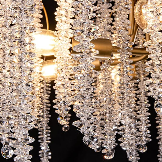 TOCHIC Modern Crystal Chandelier Gold Luxury 8-Lights Chandeliers Light Fixture Round Tree Branch Chandelier for Dining Living Room, Bedroom, Bathroom, Foyer, 31.5" W