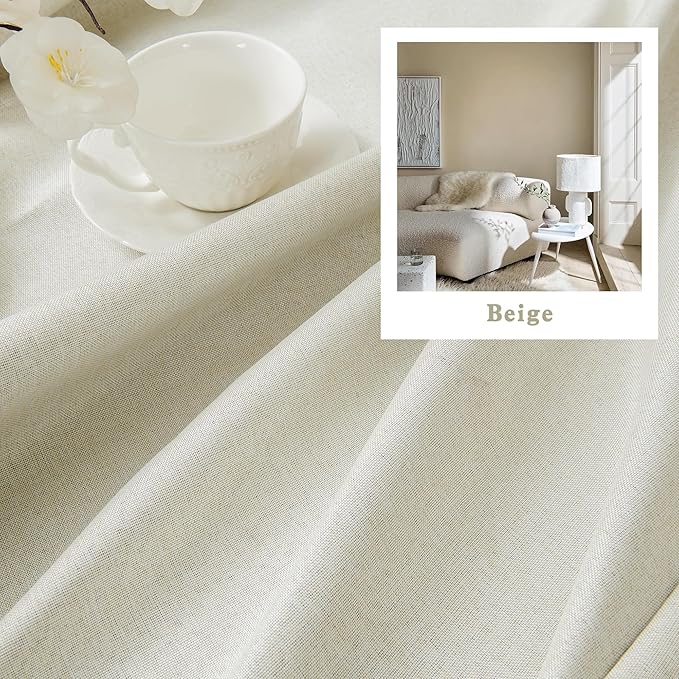 DUALIFE 2Pcs Extra Long Linen Drapes 132 Inch Length Hanging-Rod Pocket Back Tab Blackout Tall Floor to Ceiling 2 Story Curtains for Patio Sliding Door Villa Hall Theater 11FT Length,Cream Beige
