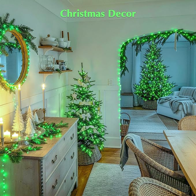 JMEXSUSS 600 LED Green Lights Indoor Outdoor Waterproof, Clear Wire Plug in 168 FT Green Christmas String Lights for Yard Tree Room Garden Halloween Party Xmas Decor, 8 Mode, Remote