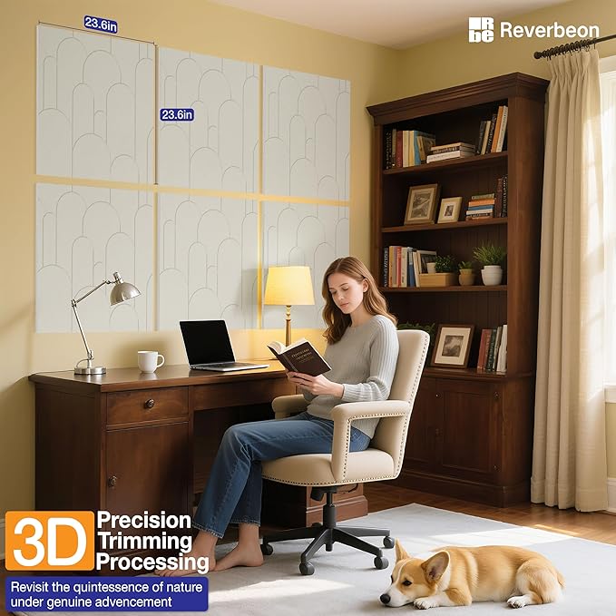 6 PCS Acoustic Panels, 23.6x23.6 Inch Sound Absorbing Panels, Decorative Acoustic Wall Panels for Recording and Home Studio, Office with Double-Sided Adhesive Tape